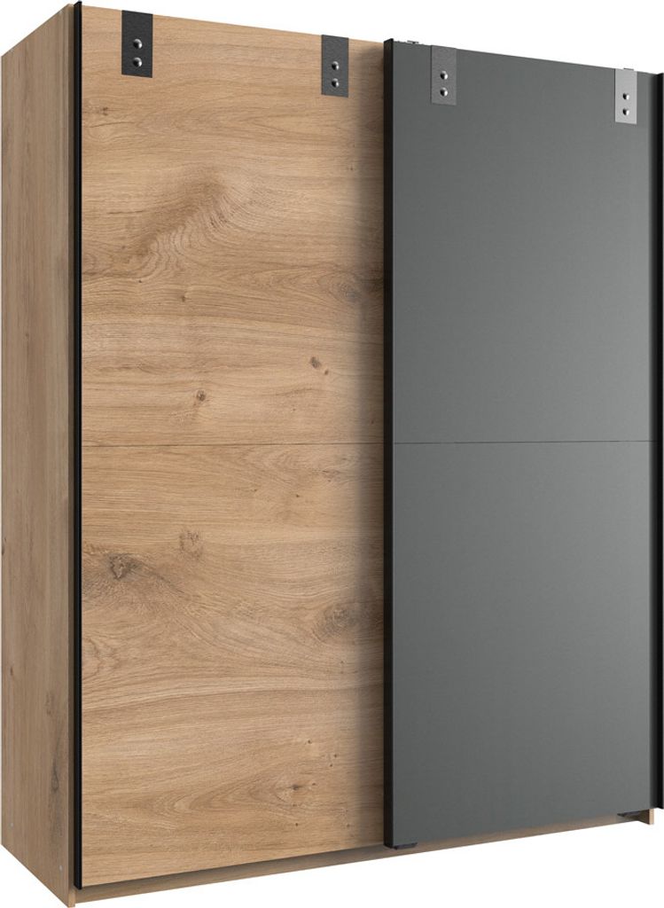 Schwebetüren Kleiderschrank EVERTON-43 in Plankeneiche mit Graphit, B x H x T ca. 135 x 198 x 64cm