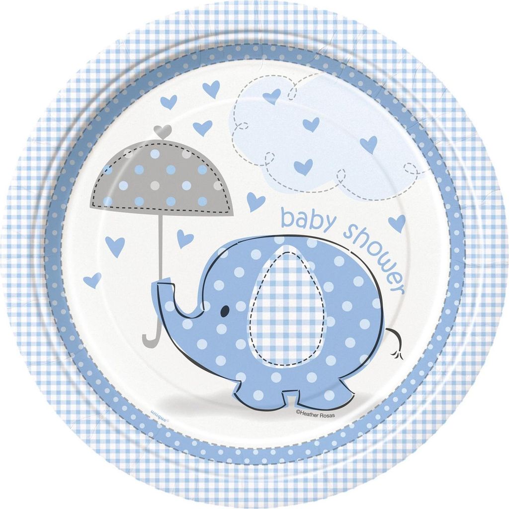 8 Pappteller Elefant Blau 23 cm - Einheitsgröße