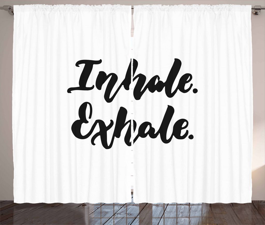 ABAKUHAUS Einatmen Ausatmen Rustikaler Vorhang, Pinsel-Tinte-Zitat, Wohnzimmer Universalband Gardinen mit Schlaufen und Haken, 280 x 225 cm, Weiß ...