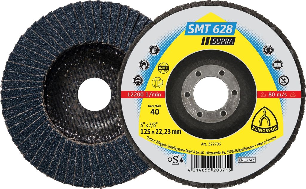 10 x Klingspor SMT 628 Schleifmopteller, 125 x 22,23 mm Korn 60 gerade