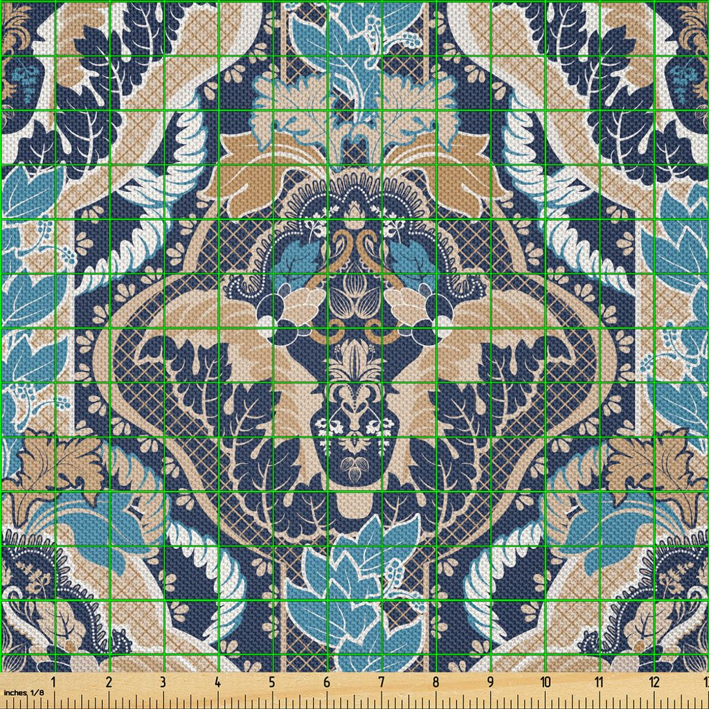 ABAKUHAUS asiatisch Satin Stoff als Meterware, Weinlese-östliches abstraktes Blumenmuster mit Blatt-Gitter-Art-Linien, 1 M (148 x 100 cm), Bleich ...