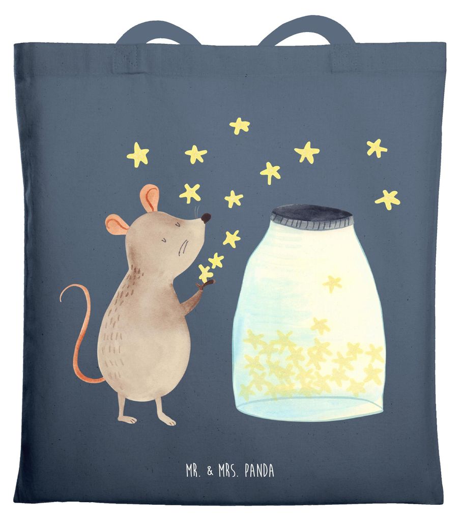 Mr. & Mrs. Panda Tote Bag Maus Sterne - Indigo Blue - Geschenk, Geburtstag, Einkaufstasche, Schultasche, Jutebeutel, Shopping Tasche, Laptoptasche,...