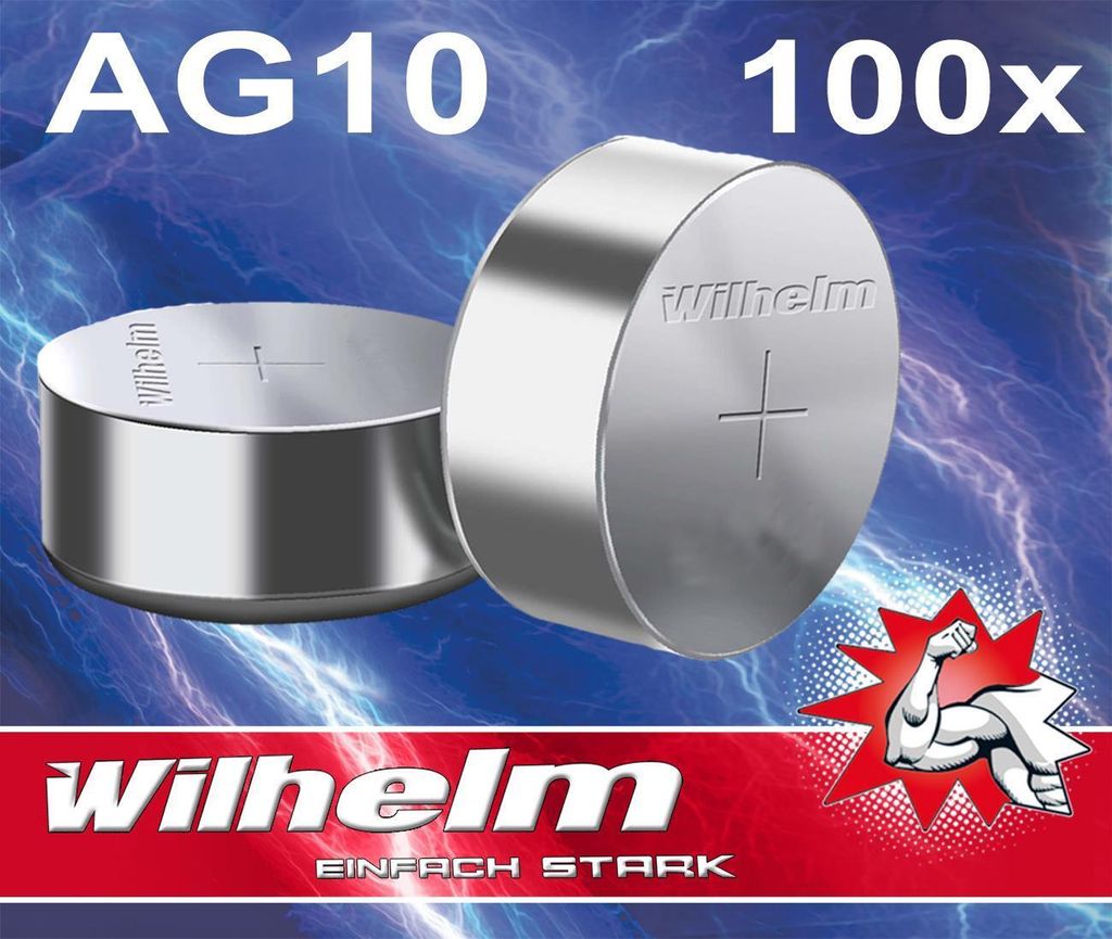 100 x Wilhelm AG10 LR54 - L130 - 189 - 389 - GP89A Qualitätsbatterien 1,5 V Alkaline