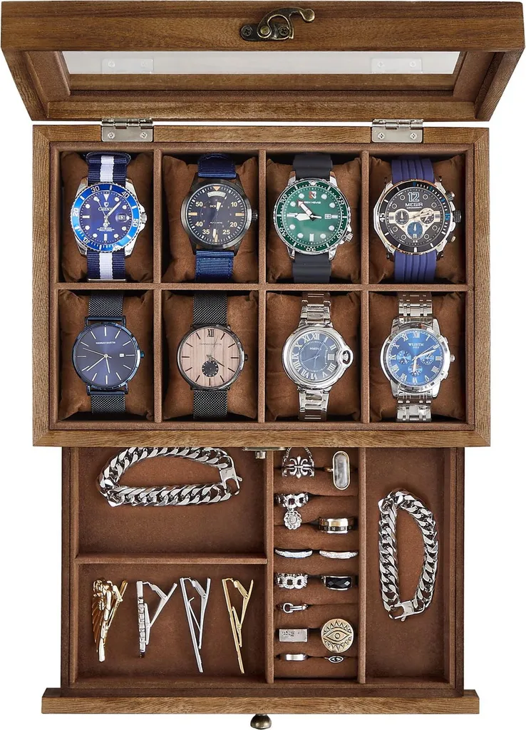 Coffret de rangement montres anti-rayures bois brun 8 emplacements - 3