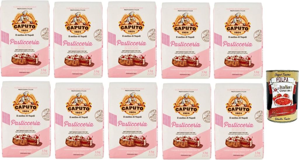 Caputo Pasticceria "00" weicher Weizenmehl, Ideal Mehl für die Herstellung von Gebäck, Torten, Schwammkuchen und Backkuchen, 10x 1 kg Italian Gou...