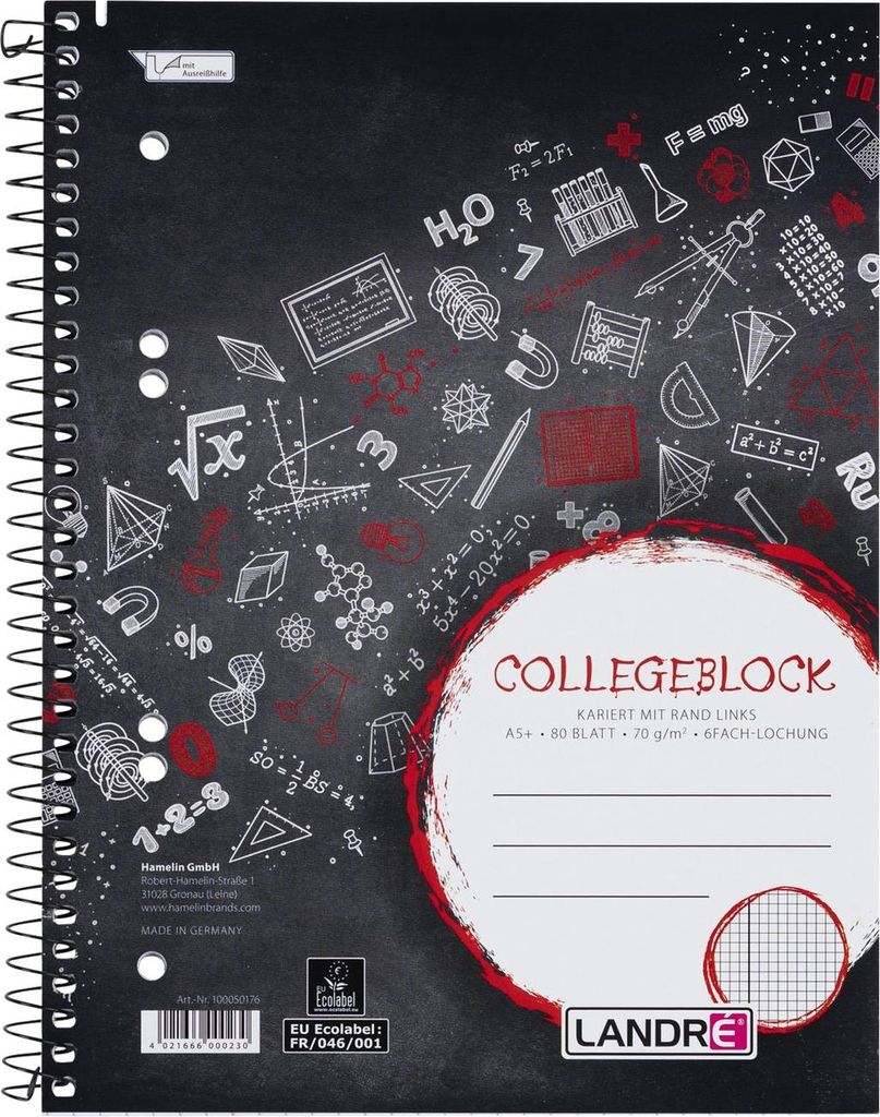LANDRÉ Collegeblock "College" DIN A5 kariert 80 Blatt Produktbild 