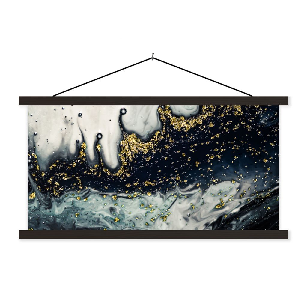 MuchoWow Textilposter Marmor - Abstrakt - Gold - Luxus 150x75 cm mit schwarzem Rahmen - Posterleiste