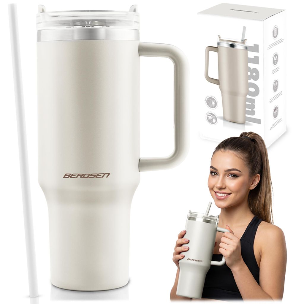 BERDSEN Thermobecher mit Strohhalm Edelstahl 1180 ml Isolierbecher