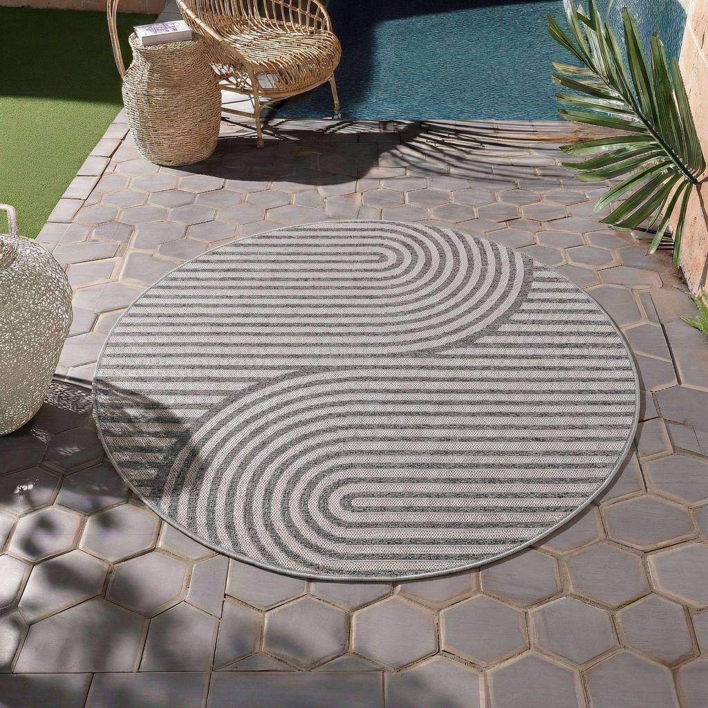 Homebyhome Outdoor Teppich Wetterfest & UV-beständig, ideal für Küche, Balkon, Terrasse, Garten, Wohnzimmer, Grösse: 120 cm Rund