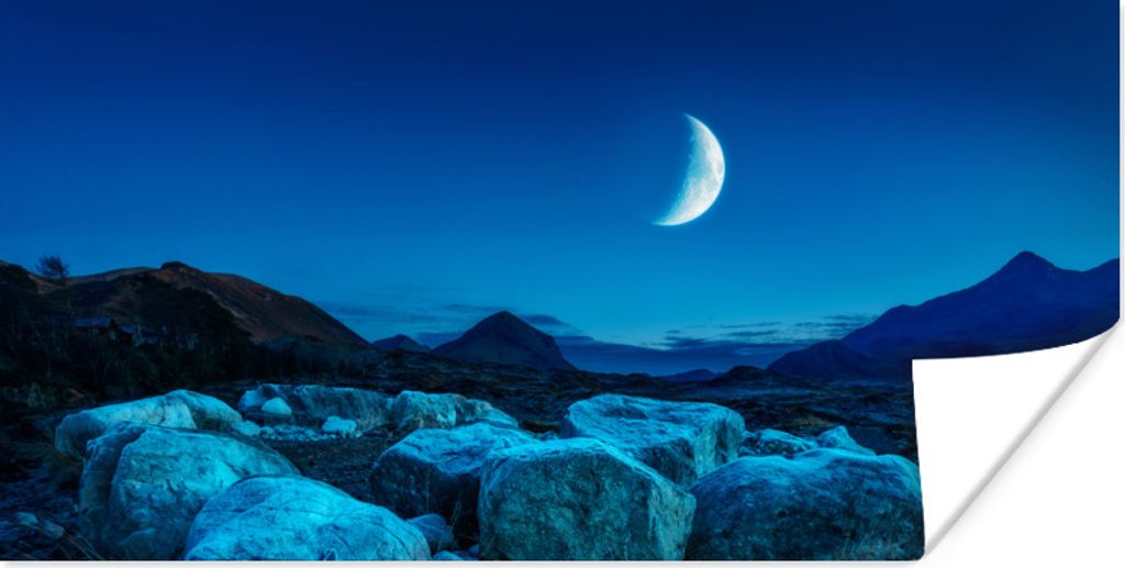 MuchoWow Poster Mond - Berg - Blau 160x80 cm - Foto Poster