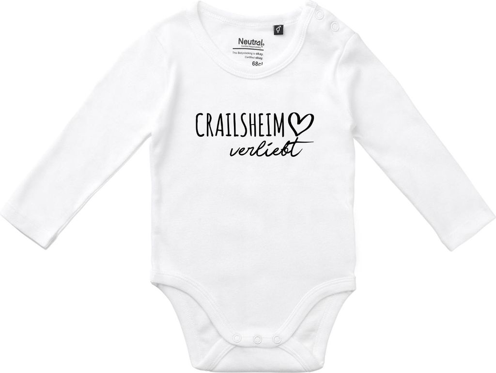 Huuraa Baby Body Crailsheim verliebt 80 White Baumwolle Fairtrade Langarmbody Geschenkidee