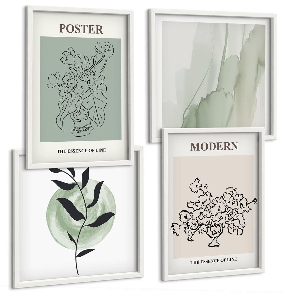 Bilder Set 4-teilig im Goldrahmen Rahmen – Wandbilder 4 Stück – gerahmte Poster für Wohnzimmer, Schlafzimmer und Flur – 50x50 cm - 40x60 cm...
