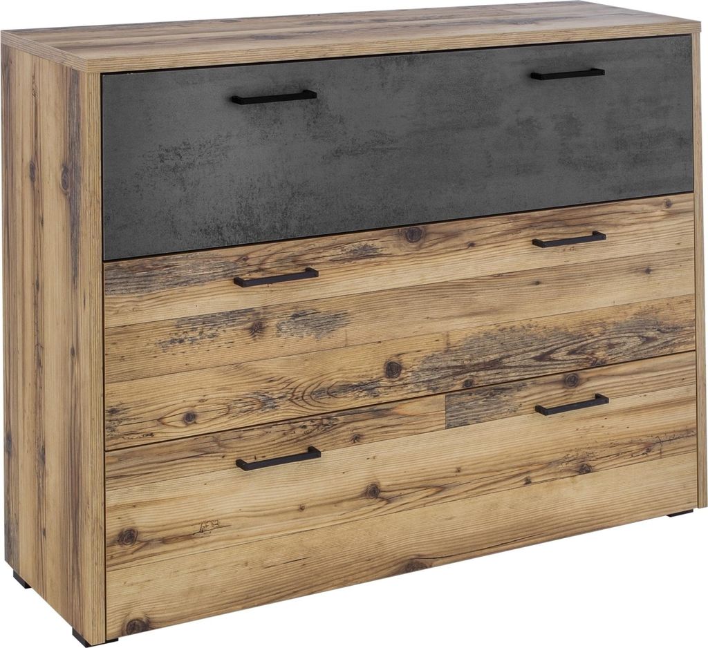 Schubkastenkommode >ALICANTE< 3 Schubladen, Alpine Lodge / Betonoxid - 120x89,4x38 (BxHxT)