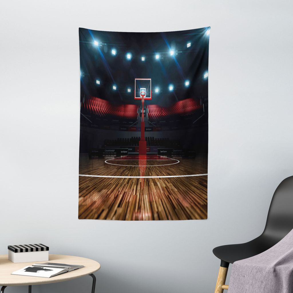 ABAKUHAUS Teen Zimmer Wandteppich, Profi-Basketball-Arena Stadion vor dem Spiel Meisterschaft Sport Bild, Wohnzimmer Schlafzimmer Seidiger Satin Wa...