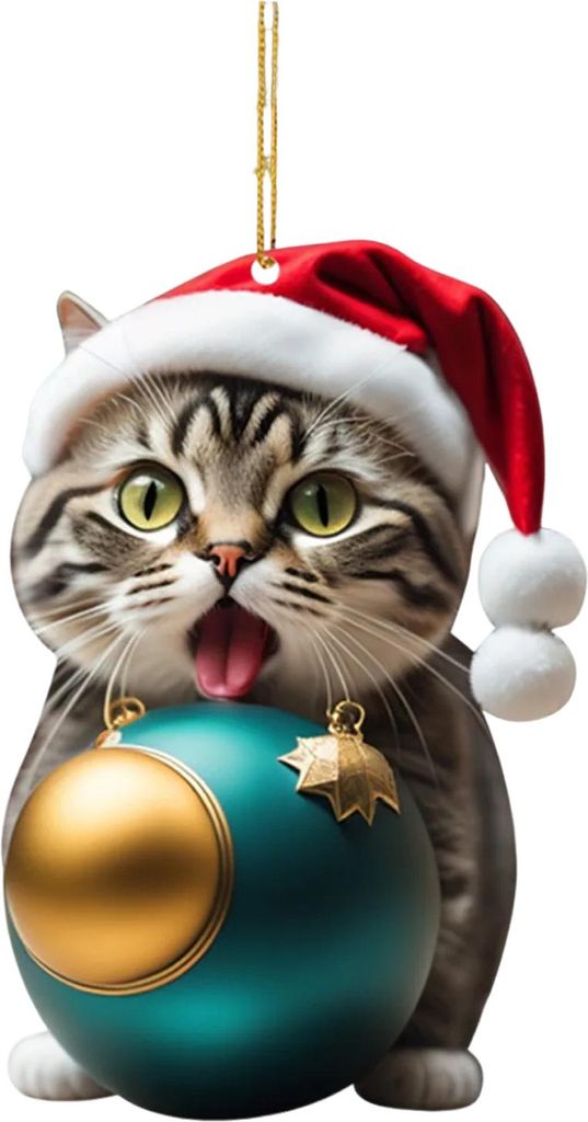 Weihnachtskatzen-Ornamente, Acrylkatzen mit Weihnachtsmannmütze, Anhänger, süße Cartoon-Katzen, Kugelornament, 2D, flaches Kätzchen, Weihnacht...
