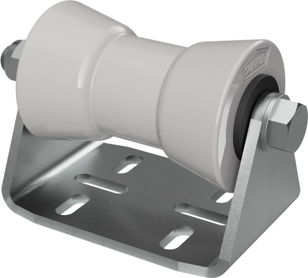 Polyurethan Kielrolle mit Halter B Sliprolle Bootstrailer Sliphilfe verzinkt SUPROD, 130 mm, grau