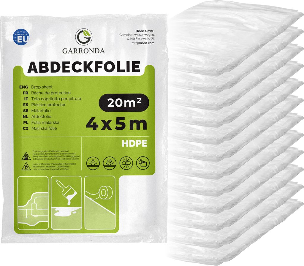 Maler 4x5 m 12er Pack transparent HDPE Malerfolie für Renovierung, Staubschutzfolie Umzug, Abdeckplane Baufolie für Möbel- & Bodenschutz, Folie ...