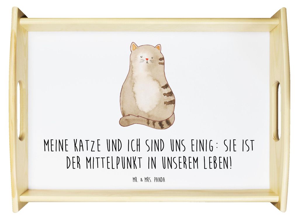 Mr. & Mrs. Panda Tablett Katze Sitzen - Weiß - Geschenk, Katzen, essenstablett, betttablett, Cats, Cat, Holztablett, Herz, Familie, Servier, Servi...