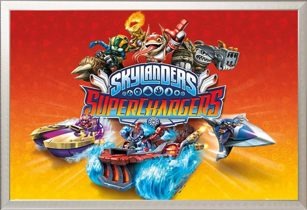 Poster Skylanders SuperChargers avec cadre Shinsuke en alu argenté 61x91