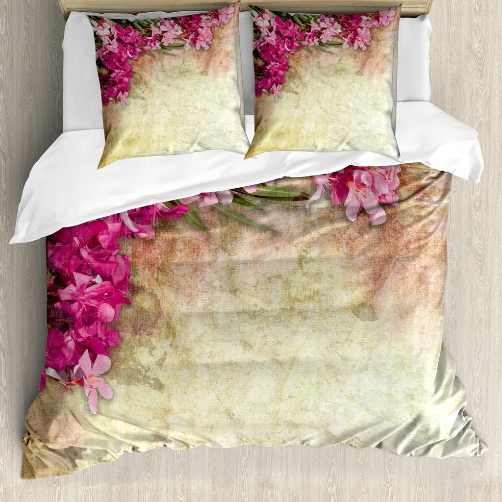 Copripiumino Anti-acaro ABAKUHAUS 155x220 Fiori Rosa e Verde
