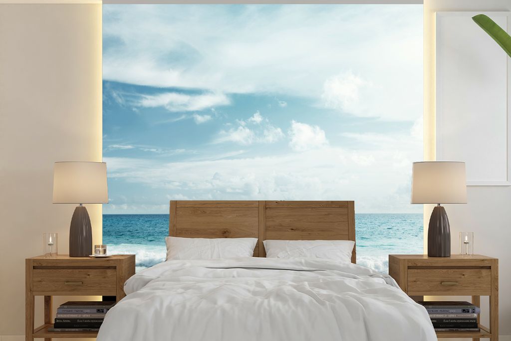 MuchoWow Fototapete für Wohnzimmer oder Schlafzimmer Wandtapete Vinyl Motivtapete Strand - Meer - Sommer - 240x240 cm - Schlafzimmer-Tapete
