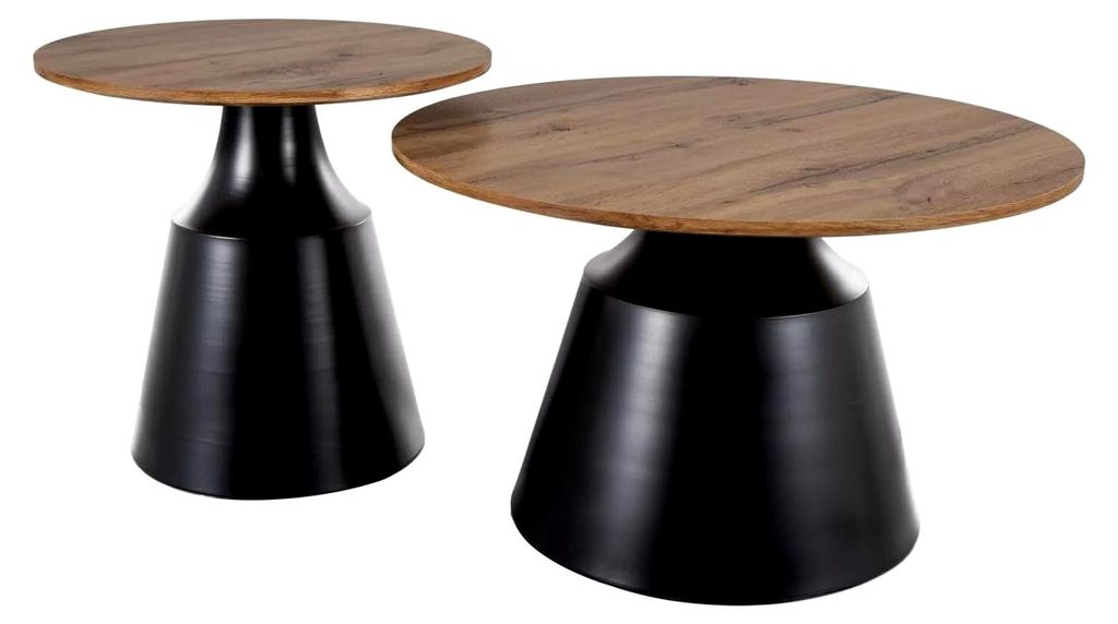 Couchtisch-Set ITAKA, rund, Eiche Artisan/Mattschwarz, Ø70 cm und Ø50 cm, MDF mit Furnier und Metall, 2-teilig