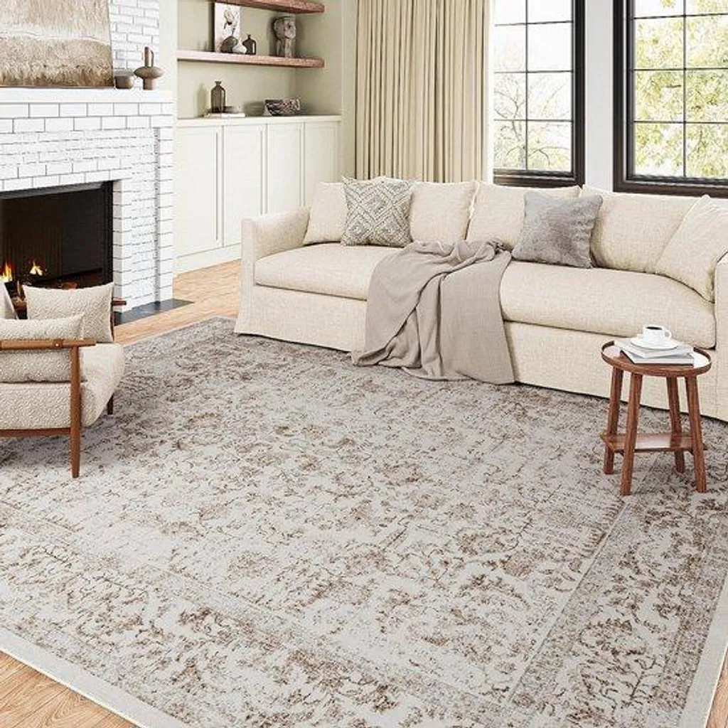 Tapis marron clair antidérapant 180 x 270 cm lavable à poils courts doux