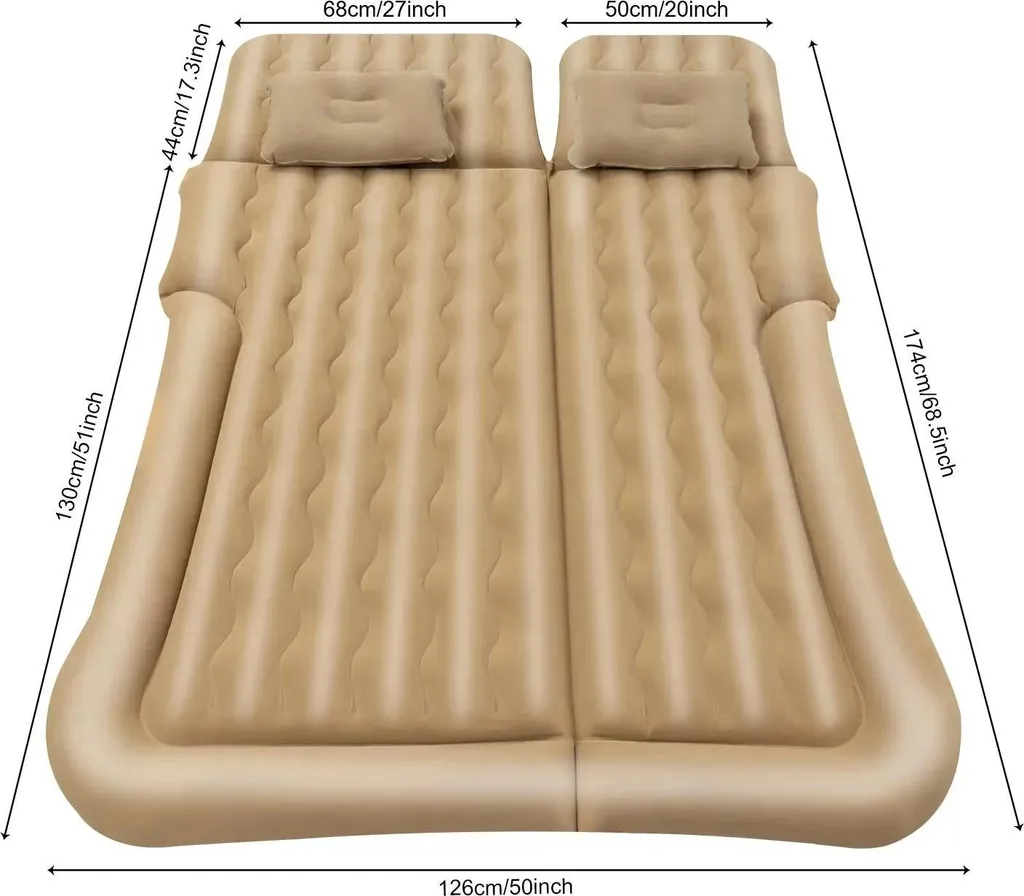 Matelas voiture floqué beige 174 cm pliable avec pompe haute pression