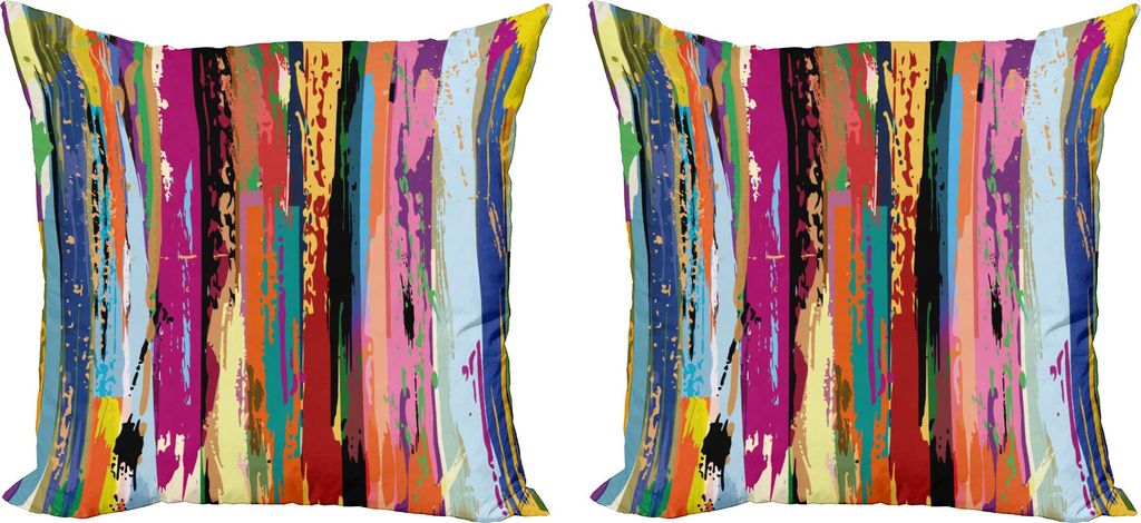ABAKUHAUS Abstrakt Kissenbezug Set (2Stück), Mehrfarbiger Regenbogen Expressionismus Kunstwerk Senkrechte Pinselstriche Muster, 60 x 60 cm, Mehrfa...