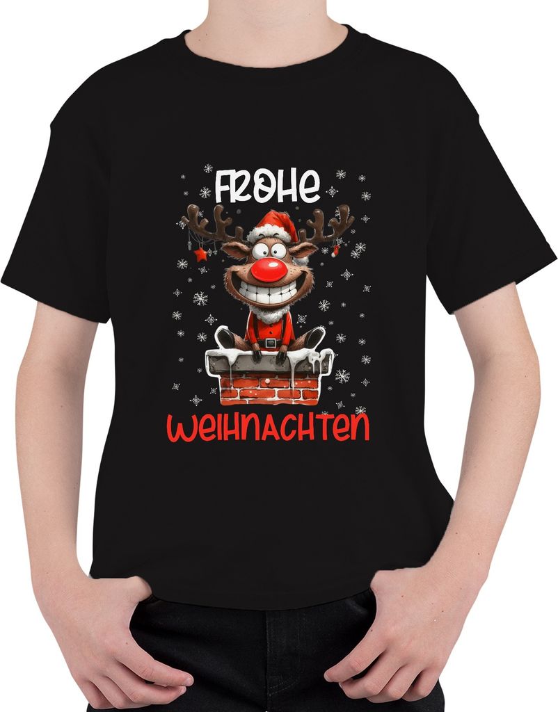 Frohe Weihnachten lustiger Elch Reh Rentier - Weihnachten Xmas Christmas Uni Kinder T-Shirt, Schwarz, 104