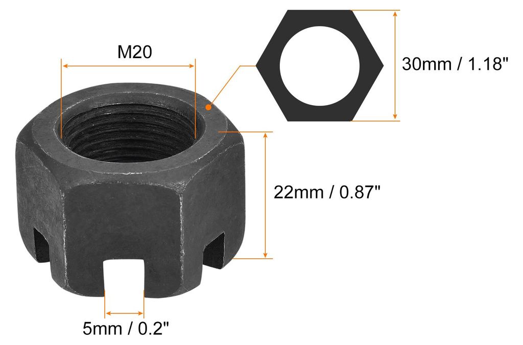 2 Stš¹ck Sechskant-Schlitzmutter Ersatz aus Kohlenstoffstahl M20 x 1,5 mm Sechskantmuttern