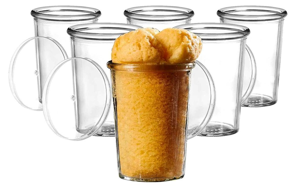 Kuchenglas 60er Set | 150 ml, 7 x 7 x 9 cm | Servierglas mit Kunststoff-Deckel für Desserts | Spülmaschinenfest & Hitzebeständig bis 300°C