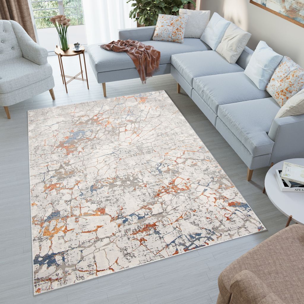 Teppich Kurzflor Wohnzimmer Schlafzimmer Grau Bunt Modern Meliert Design Vintage 120 x 170 cm