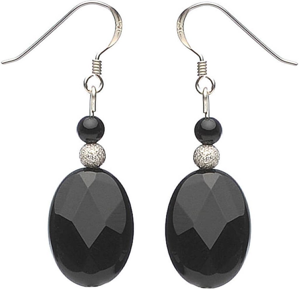Ohrringe Ohrhänger aus Onyx oval schwarz facettiert & 925 Silber elegant Damen