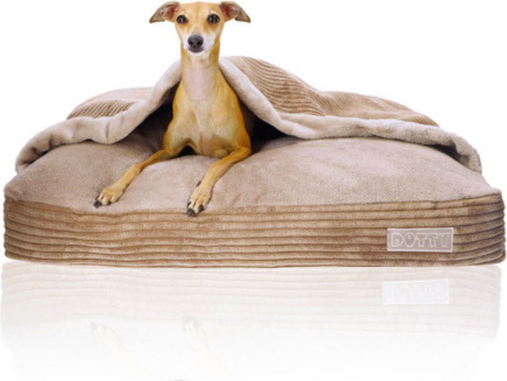 DOTTY Kuschelhöhle Kuscheliges Hundebett Hundenest Katzenhöhle Schlafsack für Hunde - Beige Cappuccino Cordstoff - Größe L (90 x 70 cm)