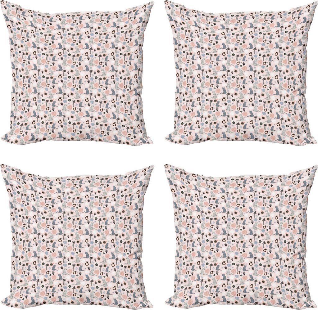 ABAKUHAUS Exotisch Kissenbezug Set (4 Stück), Leopards Granatapfel Palms, Moderner Doppelseitiger Digitaldruck, 60 cm x 60 cm, Rose Koksgraue