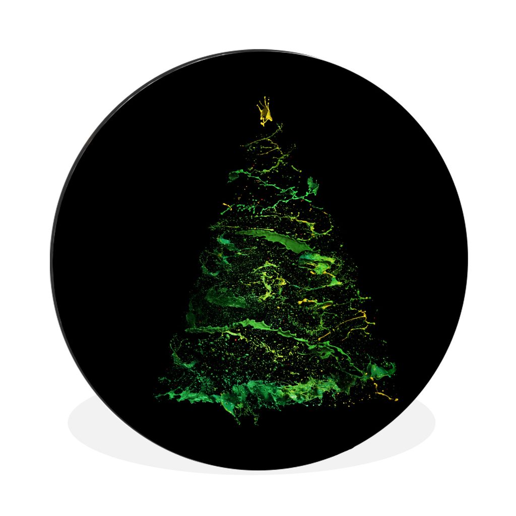 MuchoWow Aluminium Wandkreis Farbspritzer in Form eines Weihnachtsbaums Ø 30 cm Wanddeko Modern Wohnzimmer - Wand Bild - Wohnzimmer - Runde Bild...