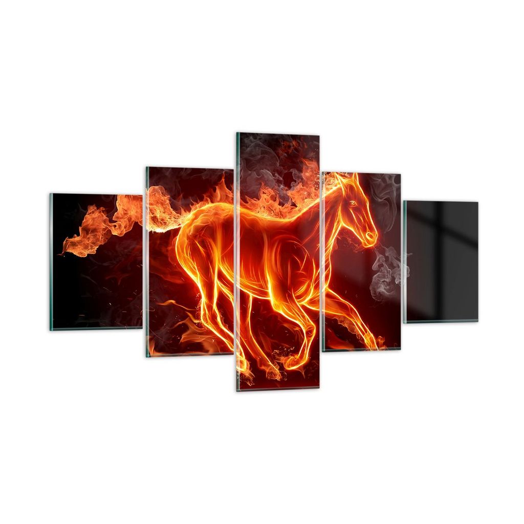 Bilder auf glas - Pferd Illustration Flammen - 125x70cm - Glasbilder - Wandbilder - Kunstdruck - zum Aufhängen bereit - Wanddekoration aus Glas - ...