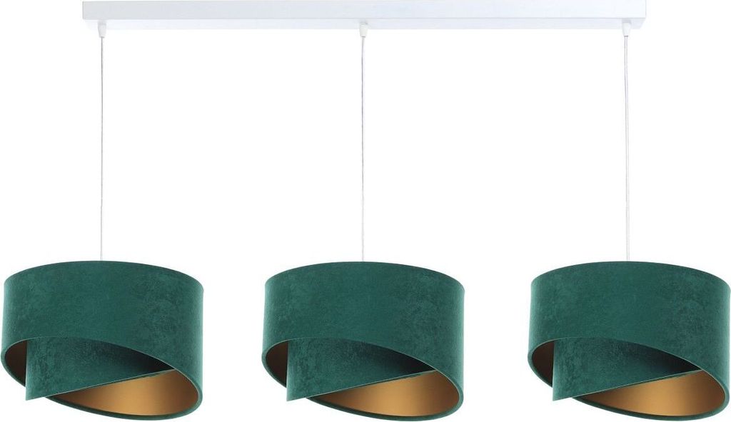 Hängeleuchte Stoff E27 H: max. 94 cm in Weiß Grün Gold 3-flammig länglich Modern Pendelleuchte Hängelampe