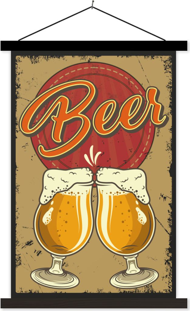 MuchoWow Textilposter Mancave - Biergläser - Vintage - Zeichnung 120x180 cm mit schwarzem Rahmen - Fotos