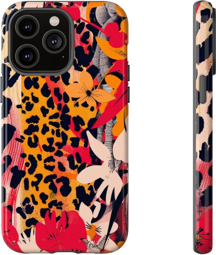 Abstraktes Blumen- und Animal-Print-Muster – Hülle Kompatibel mit iPhone 14 Pro Max