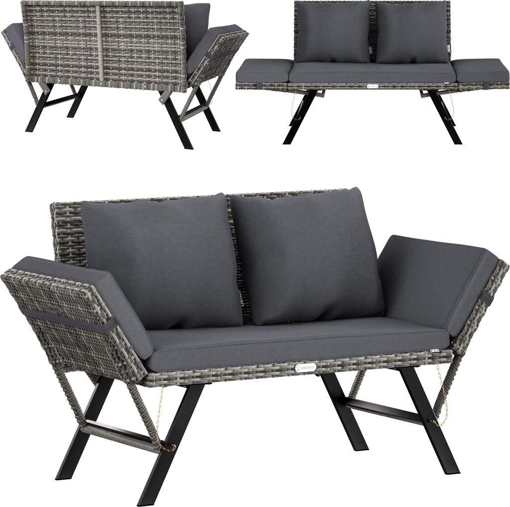 CASARIA® Banc de Jardin Gris 2en1 Fonction Chaise Longue Image du produit 
