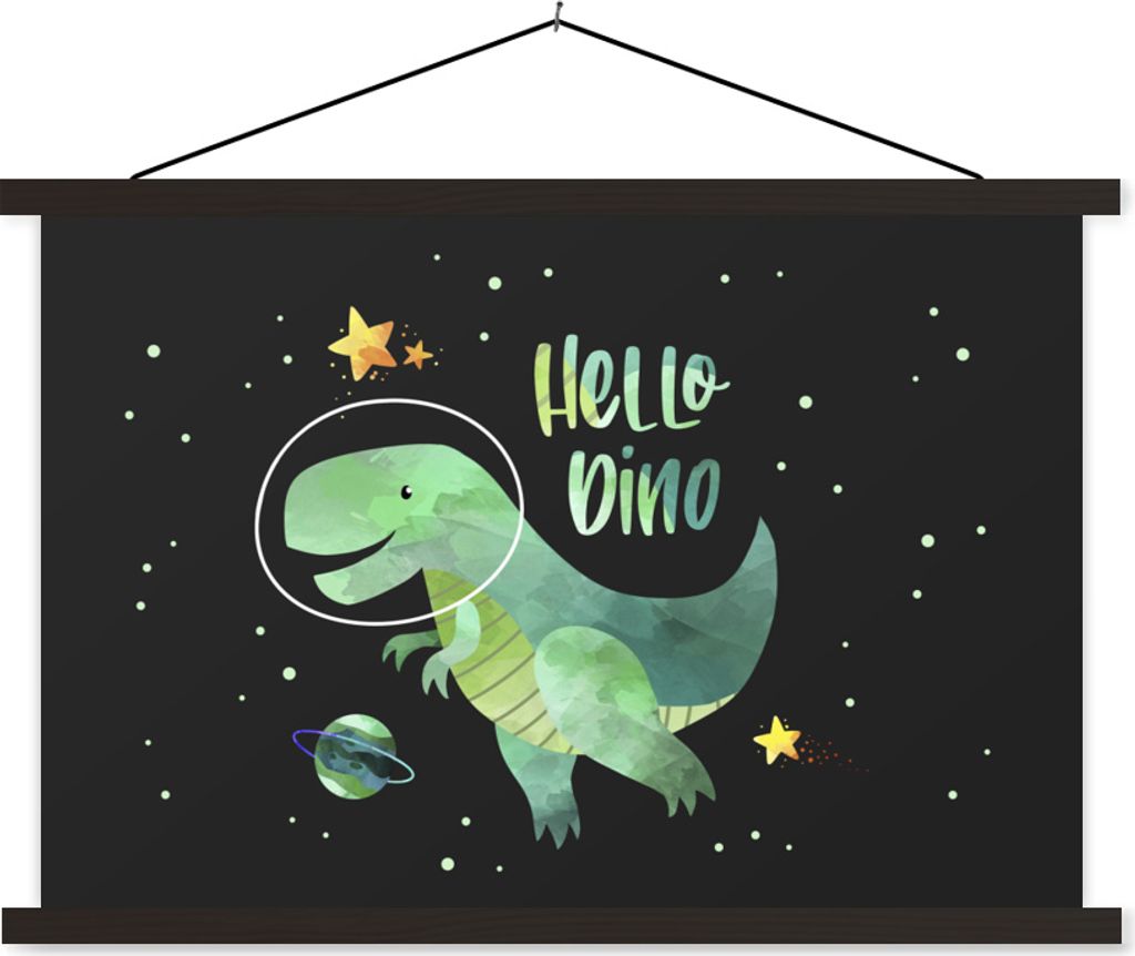 MuchoWow Textilposter Zitate - 'Hallo Dino' - Sprichwörter - Jungen - Kinder - Kinder 120x80 cm mit schwarzem Rahmen - Wanddeko