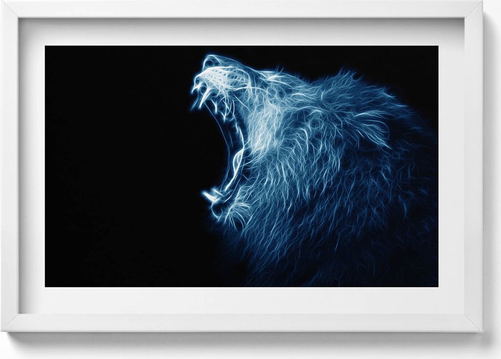 Körpersprache eines wilden Löwen– Wandbild mit Rahmen – Gerahmtes Bild – Wanddekoration – 60x40 cm – Schwarz Rahmen