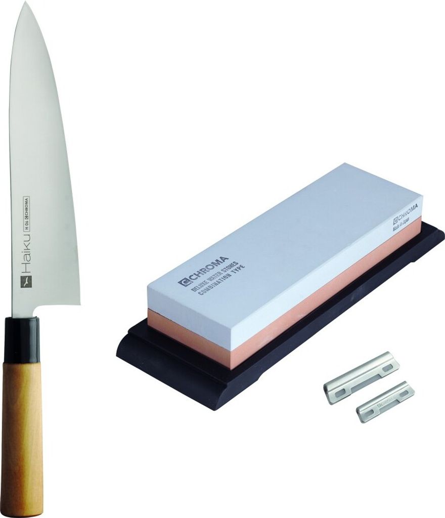 Chroma Haiku Messerset: Kochmesser + XL-Kombi-Schleifstein + Schleifhilfen