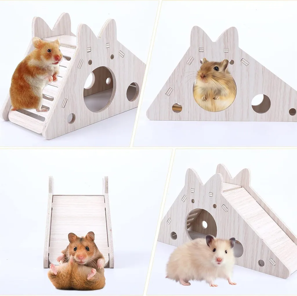 Jouet pour petits animaux en bois avec rampe et plateforme de repos