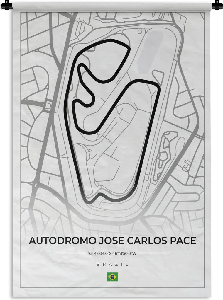 MuchoWow Wandteppich Wandbehang Rennstrecke - Brasilien - Rundkurs - Formel 1 - Autodromo Jose Carlos Pace - Weiß 90x135 cm Tapisserie Dekoratio...