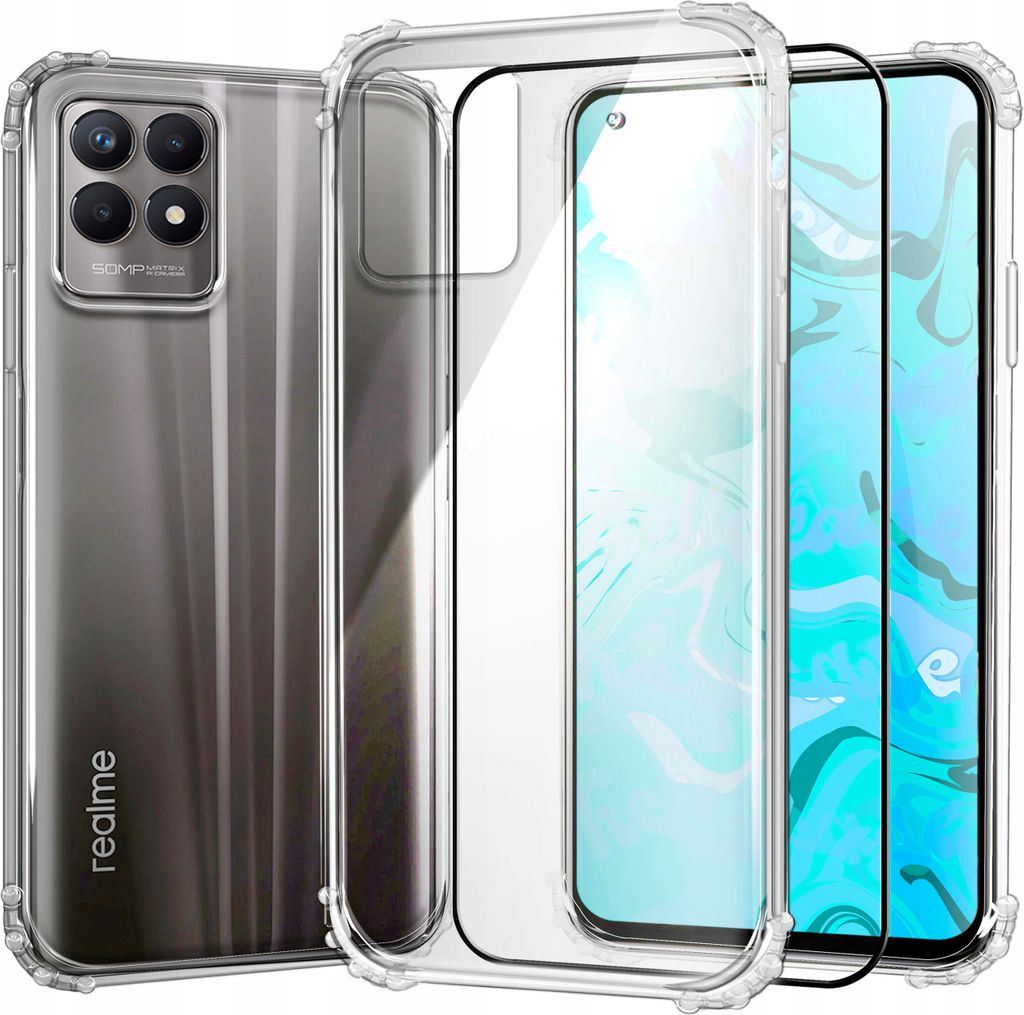 Schutzhülle Klar für REALME 8I hülle hüllen Transparent Slim Cover Clear Case Durchsichtig Bumper + Schutzfolie Glas