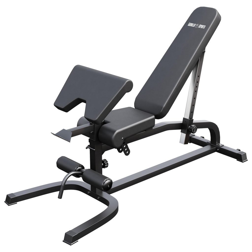 GORILLA SPORTS Hantelbank - Multifunktion, 13-fach Verstellbar, 151 x 63 x 114 cm, mit Curlpult und Beinhalterung, aus Stahl, Schwarz - Trainings...