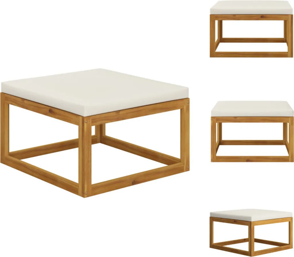 vidaXL Poggiapiedi con rivestimento bianco crema in legno massiccio di acacia - Elementi per divani da giardino
